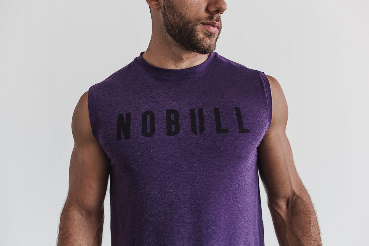 Nobull Sleeveless Men's T Shirts Purple | Australia (UI6823)